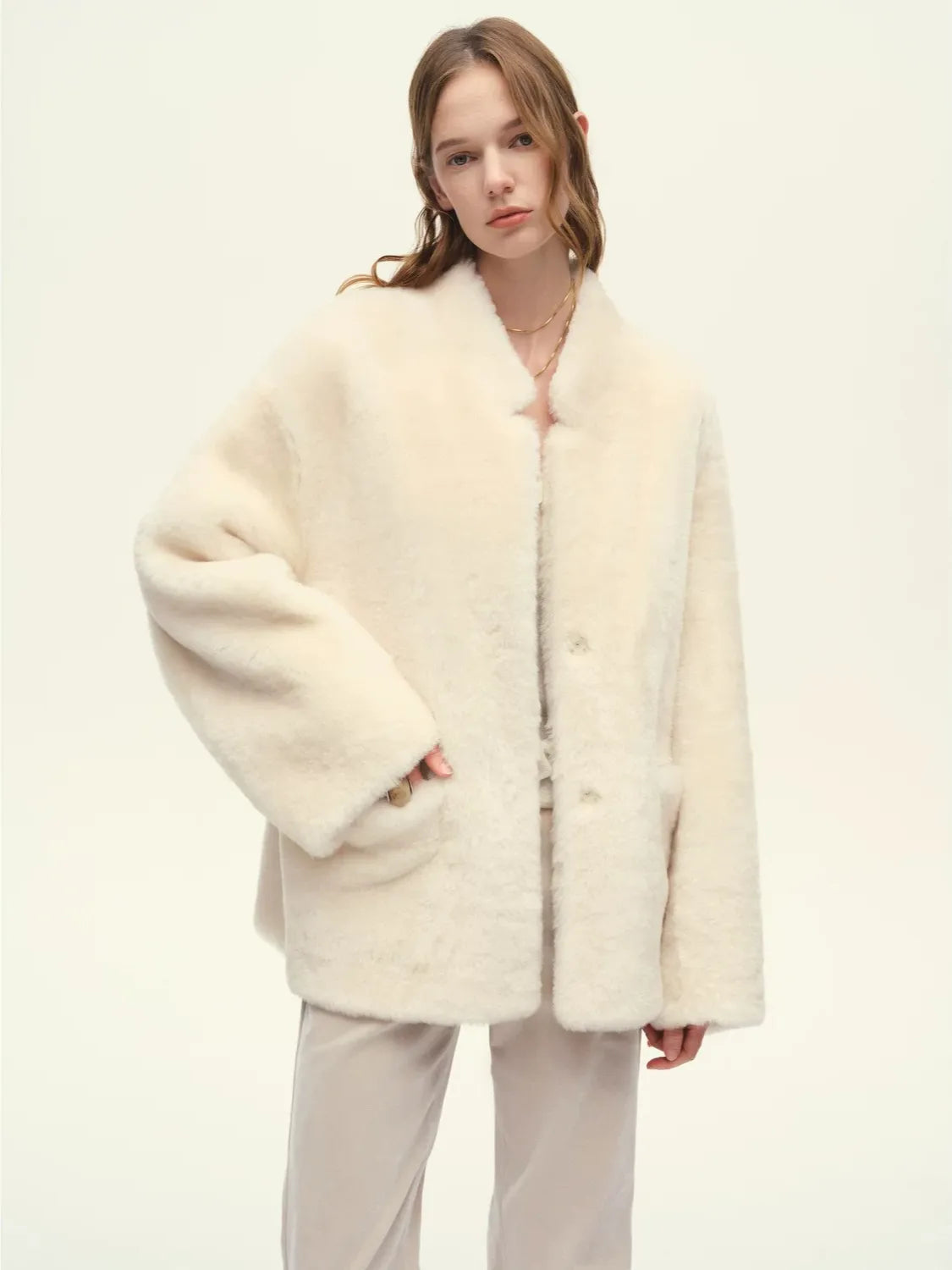 Firelady Fur Women's South African Loman Shearling Coat – Mid-Length Stand Collar