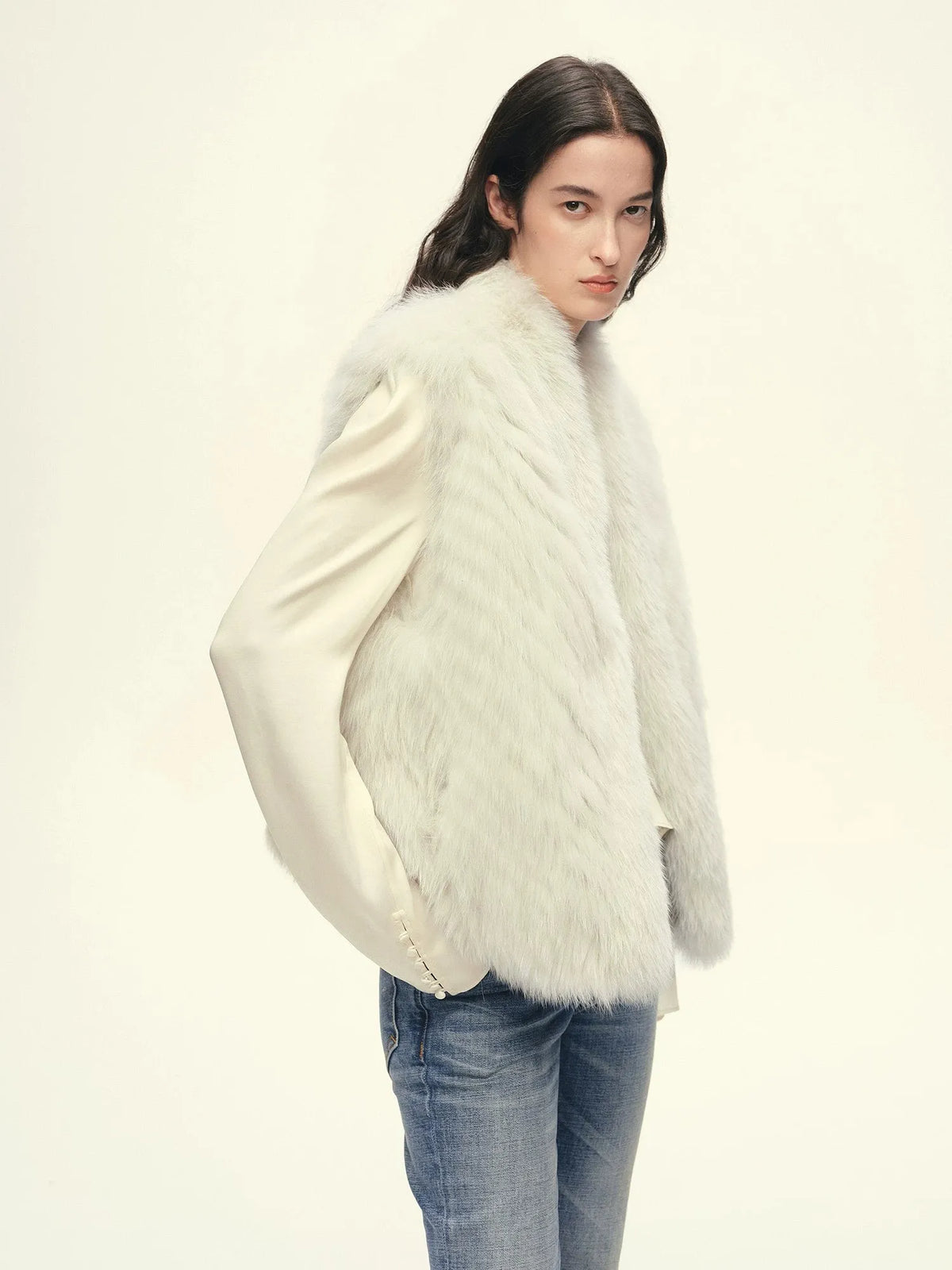 Firelady Fur Women's Finnish Saga Fox Fur Vest – Diagonal Piecing &amp; Curved Stand Collar