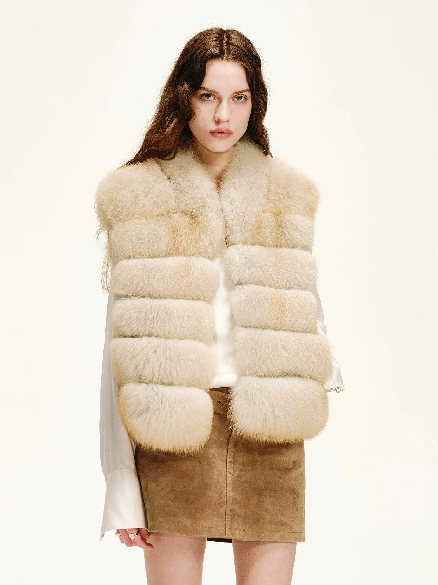 Firelady Fur Women's Finnish Fox Fur Vest – Frost-Tipped Curved Stand Collar