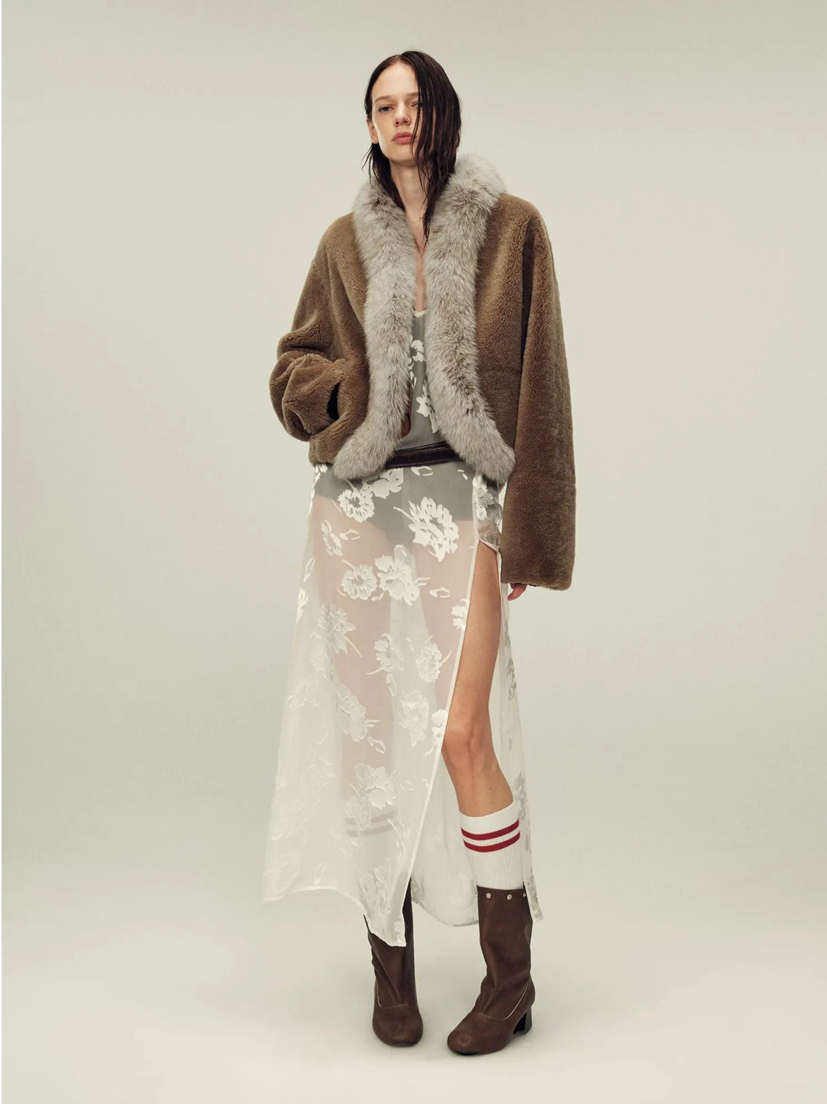 Firelady Fur Women's South African Merino Shearling Coat – Ombré Fox Fur Collar &amp; Placket