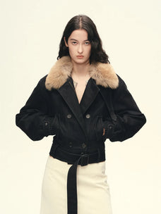 Parka 90% duvet d'oie pour femme Firelady Fur – Col en fourrure de Toscane amovible et extérieur en coton croisé