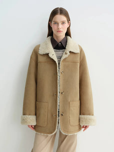 Manteau réversible pour femme Firelady en faux daim et imitation peau lainée – Col tailleur