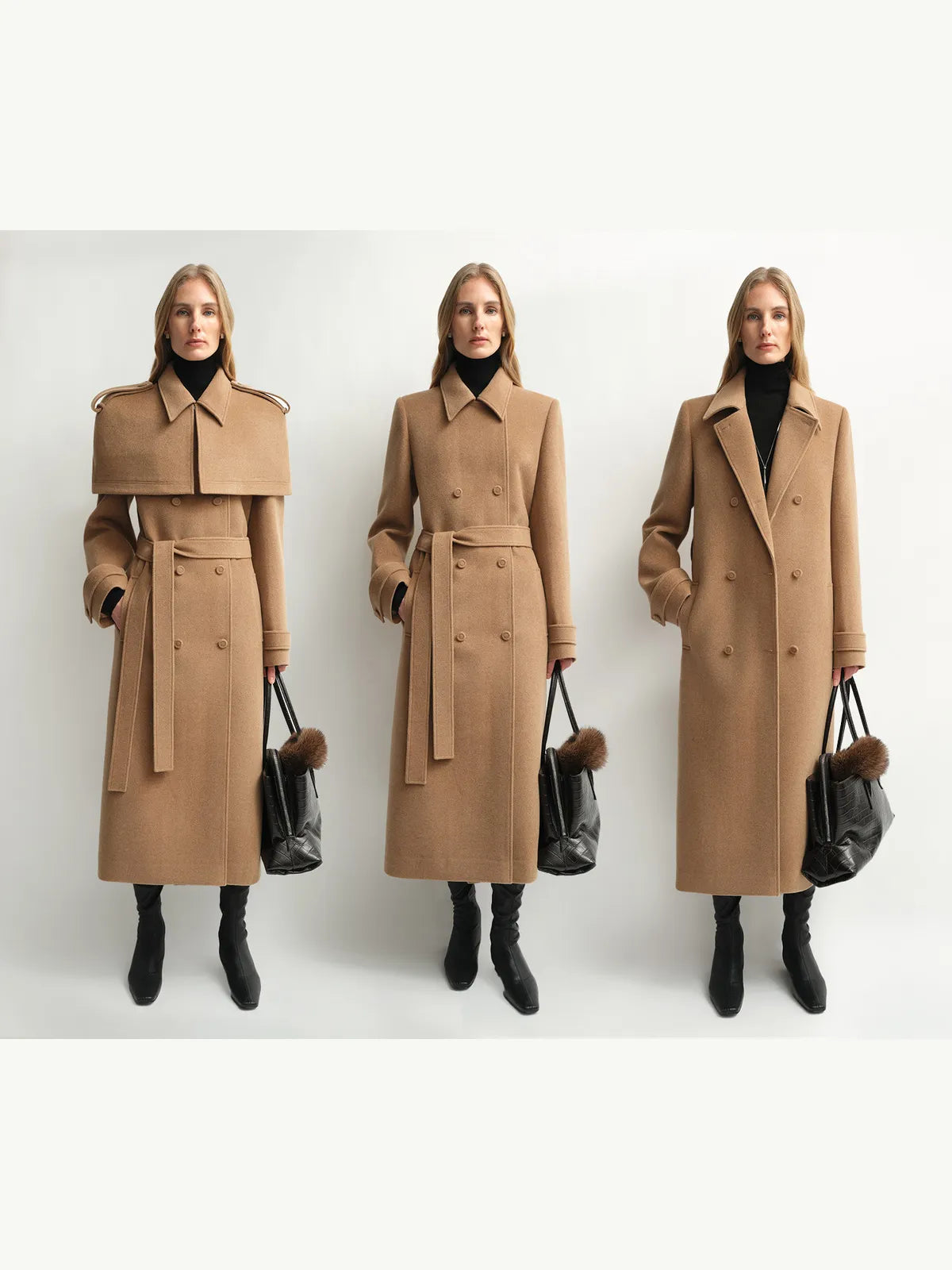 “3 Looks in One Coat” Firelady Fur Women's Alpaca Wool Coat with Detachable Cape "Elegant Silhouette"