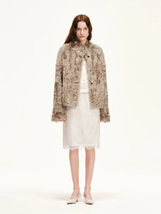 Firelady Fur Women's Young Hu Sheepskin Shearling Coat – Lightweight Cropped Stand-Collar Jacket with Natural Water-Wave Curls