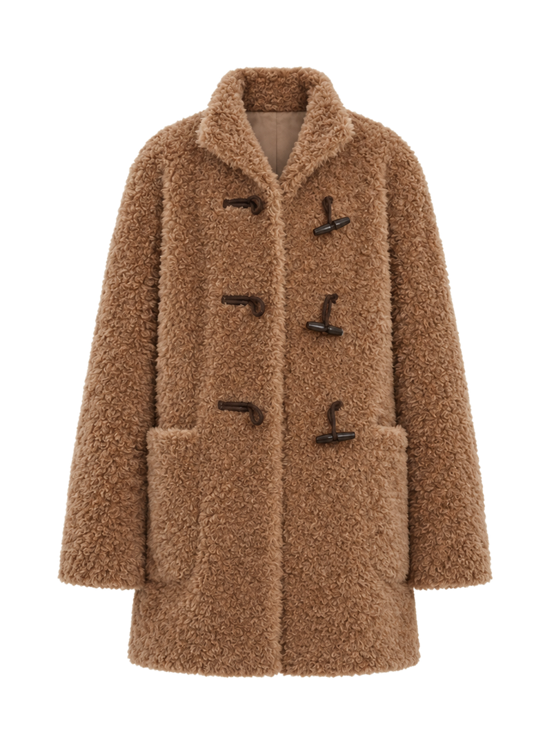Fireladyfur Women's Faux Leather Shearling Jacket - Stand Collar Wool Coat Curly Style