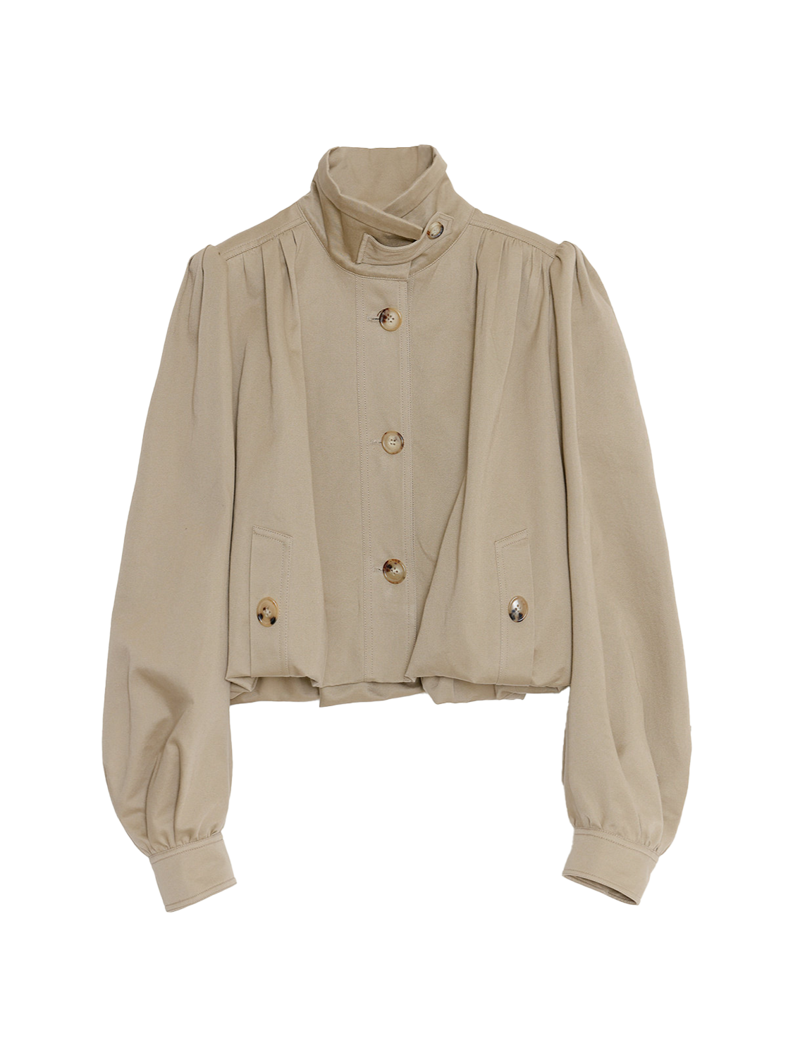 Firelady Fur Women's Cropped Trench Jacket – Ruched Balloon Sleeves
