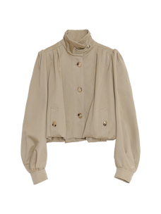 Firelady Fur Women's Cropped Trench Jacket – Ruched Balloon Sleeves