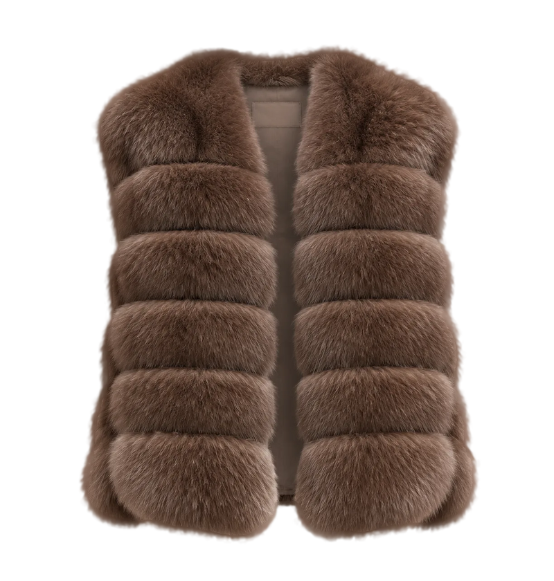 Firelady Fur Women's Finnish Fox Fur Vest – Frost-Tipped Curved Stand Collar