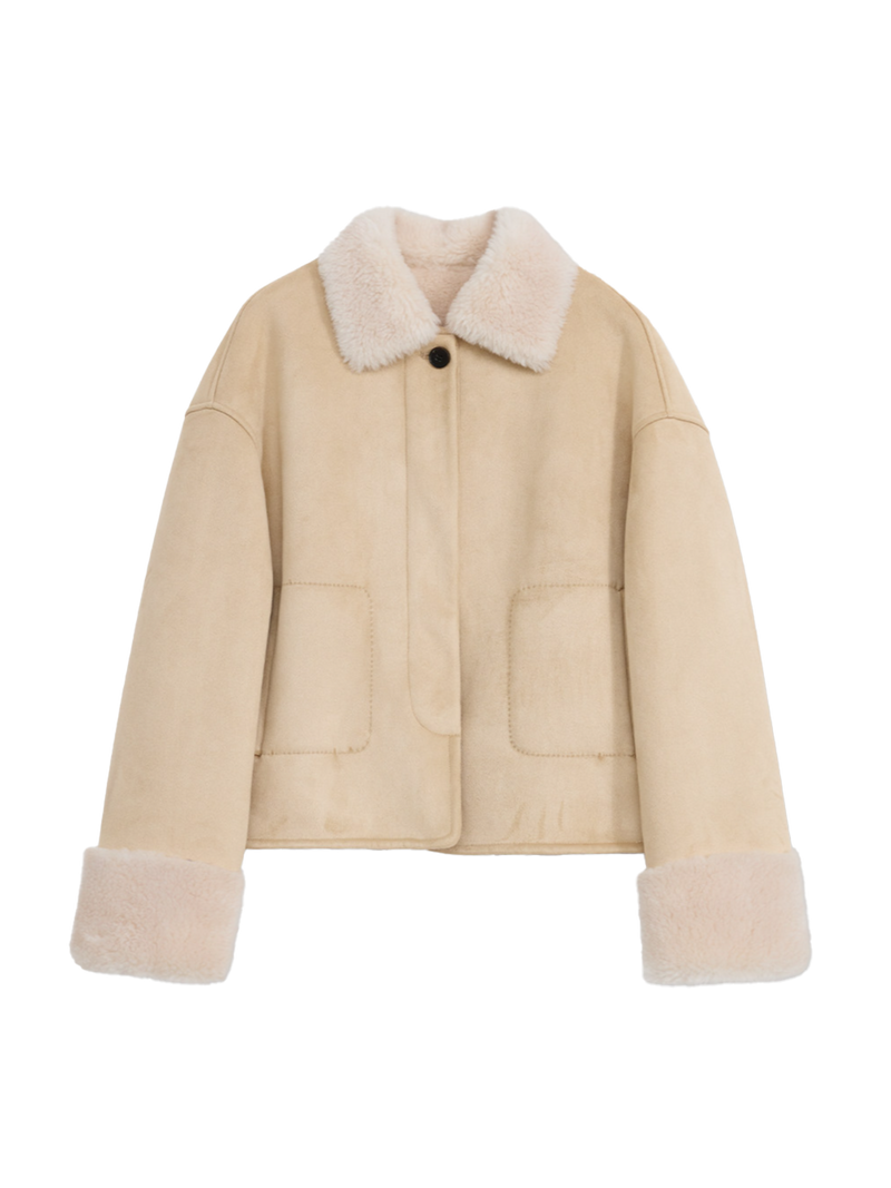 Fireladyfur Women's Faux Leather Shearling Jacket - Long Wool Suede Coat Winter Style