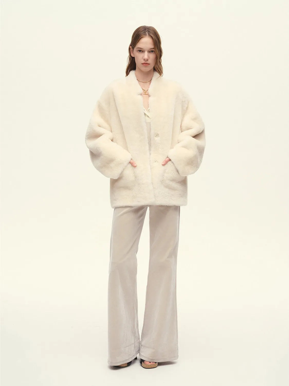 Firelady Fur Women's South African Loman Shearling Coat – Mid-Length Stand Collar