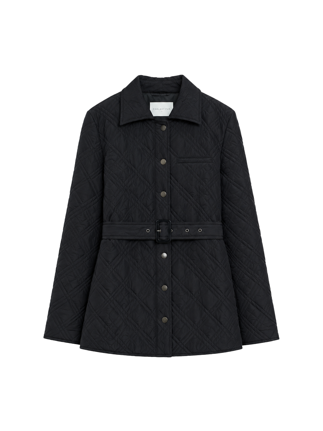 Firelady Fur Women's Belted Quilted Down Jacket – Diamond-Stitch Design