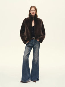 Firelady Fur Women's Australian Merino Shearling Coat – Cropped Cocoon Silhouette with Convertible Collar