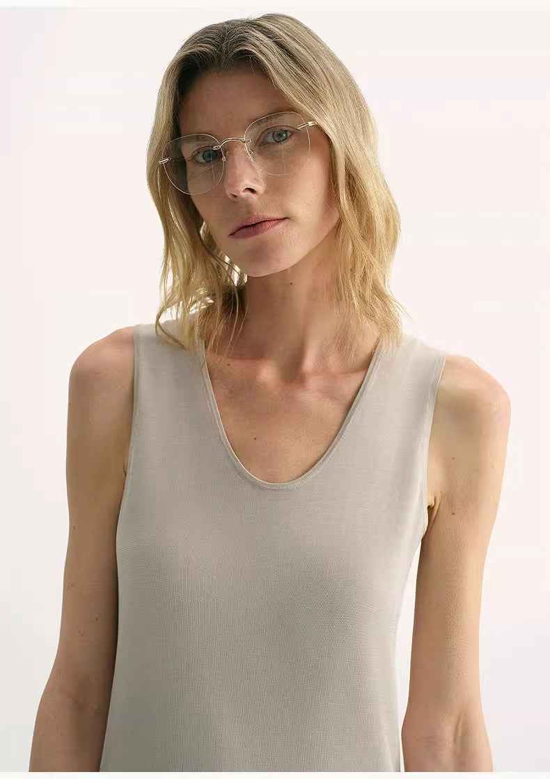 20NM ultra - fine high - quality silk, smooth and elegant U - neck straight knitted vest T - variant_title