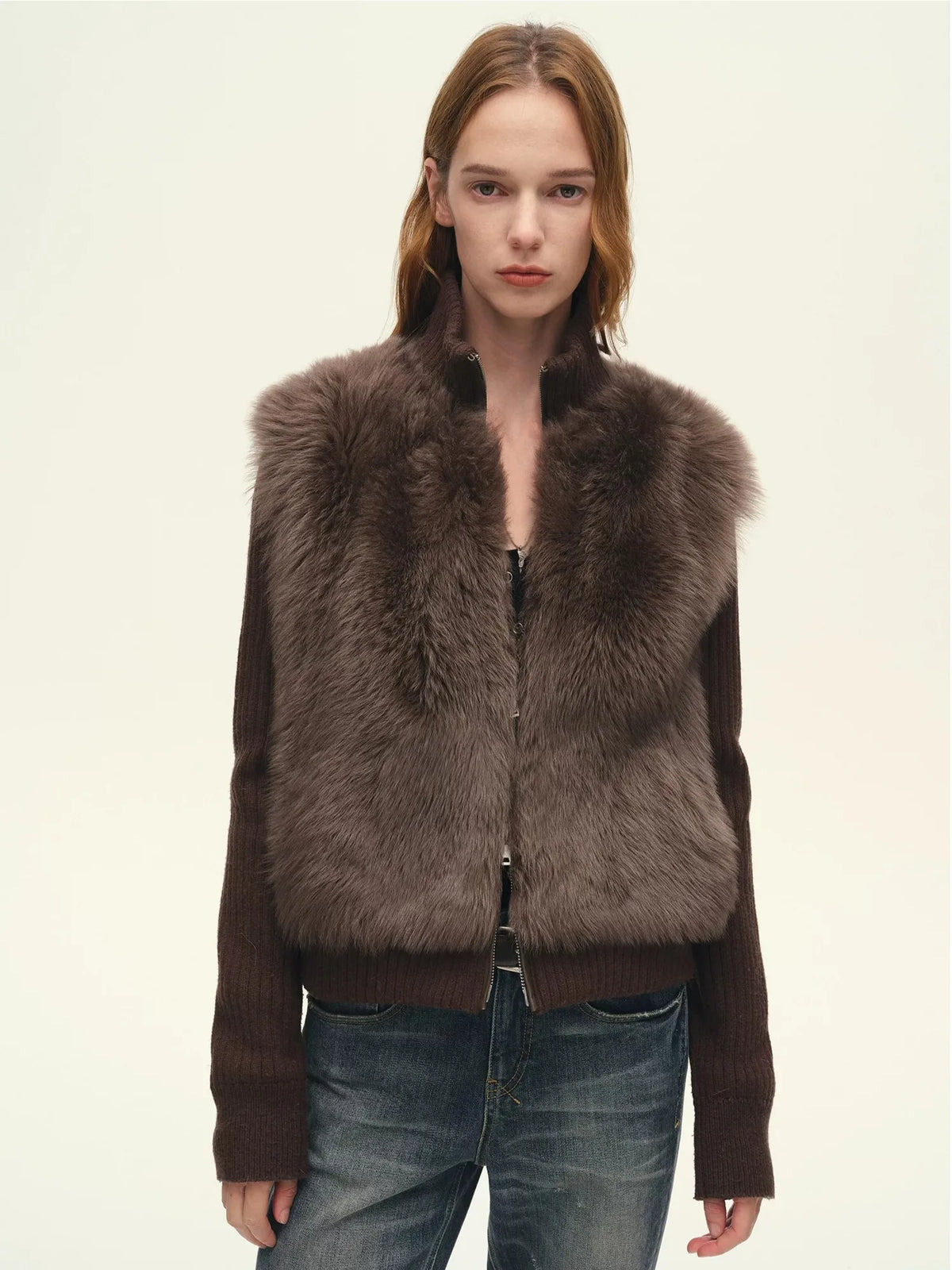 Firelady Fur Women's Italian Tuscan Shearling Coat – Detachable Knit Sleeves &amp; Convertible Collar