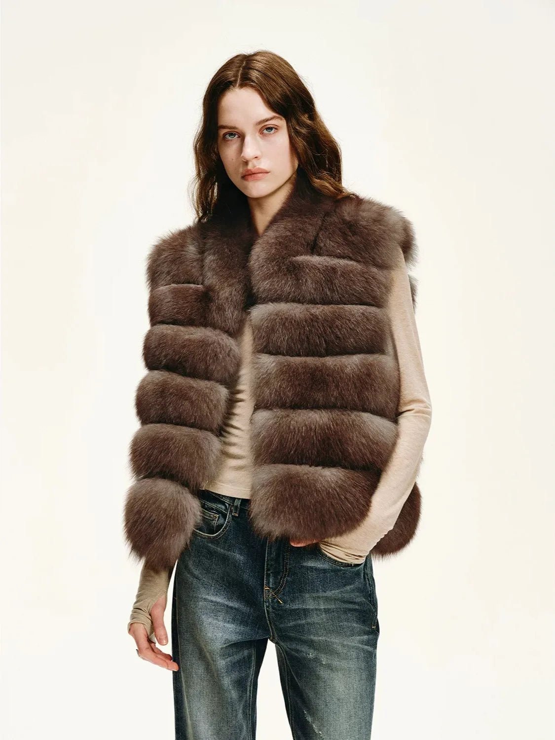 Firelady Fur Women's Finnish Fox Fur Vest – Frost-Tipped Curved Stand Collar