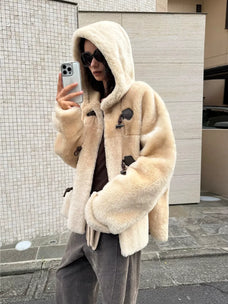 Firelady Fur Women's South African Loman Hooded Shearling Coat