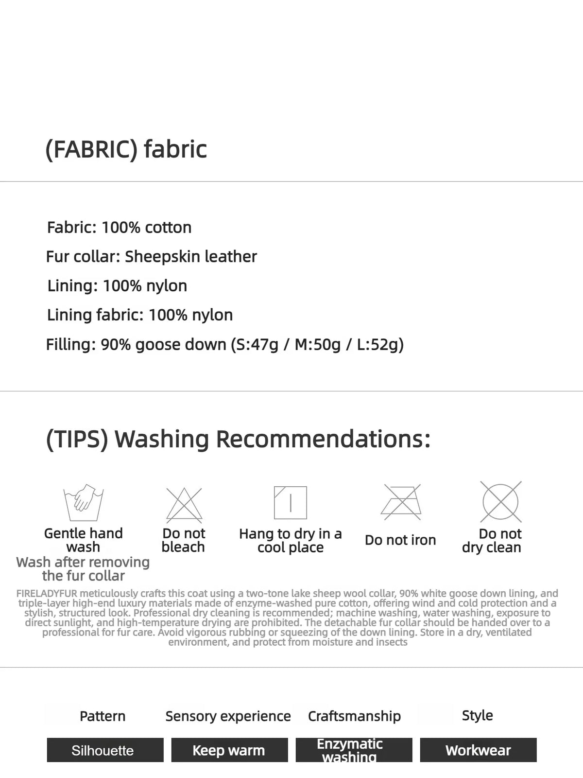 Firelady Fur Women's 90% Goose Down Parka – Enzyme-Washed Shell &amp; Detachable Curly Hu Sheep Fur Collar