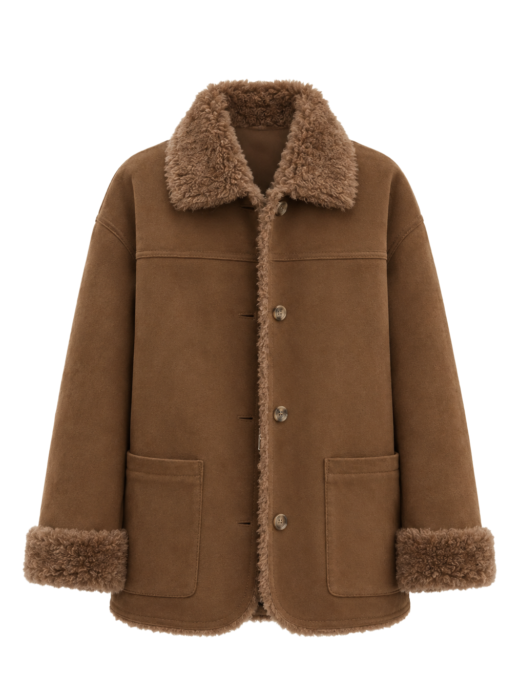 Manteau réversible pour femme Firelady en faux daim et imitation peau lainée – Col tailleur