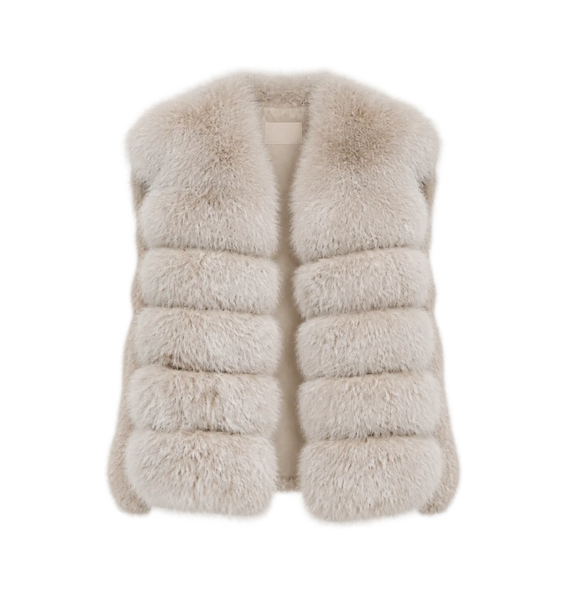 Firelady Fur Women's Finnish Fox Fur Vest – Frost-Tipped Curved Stand Collar