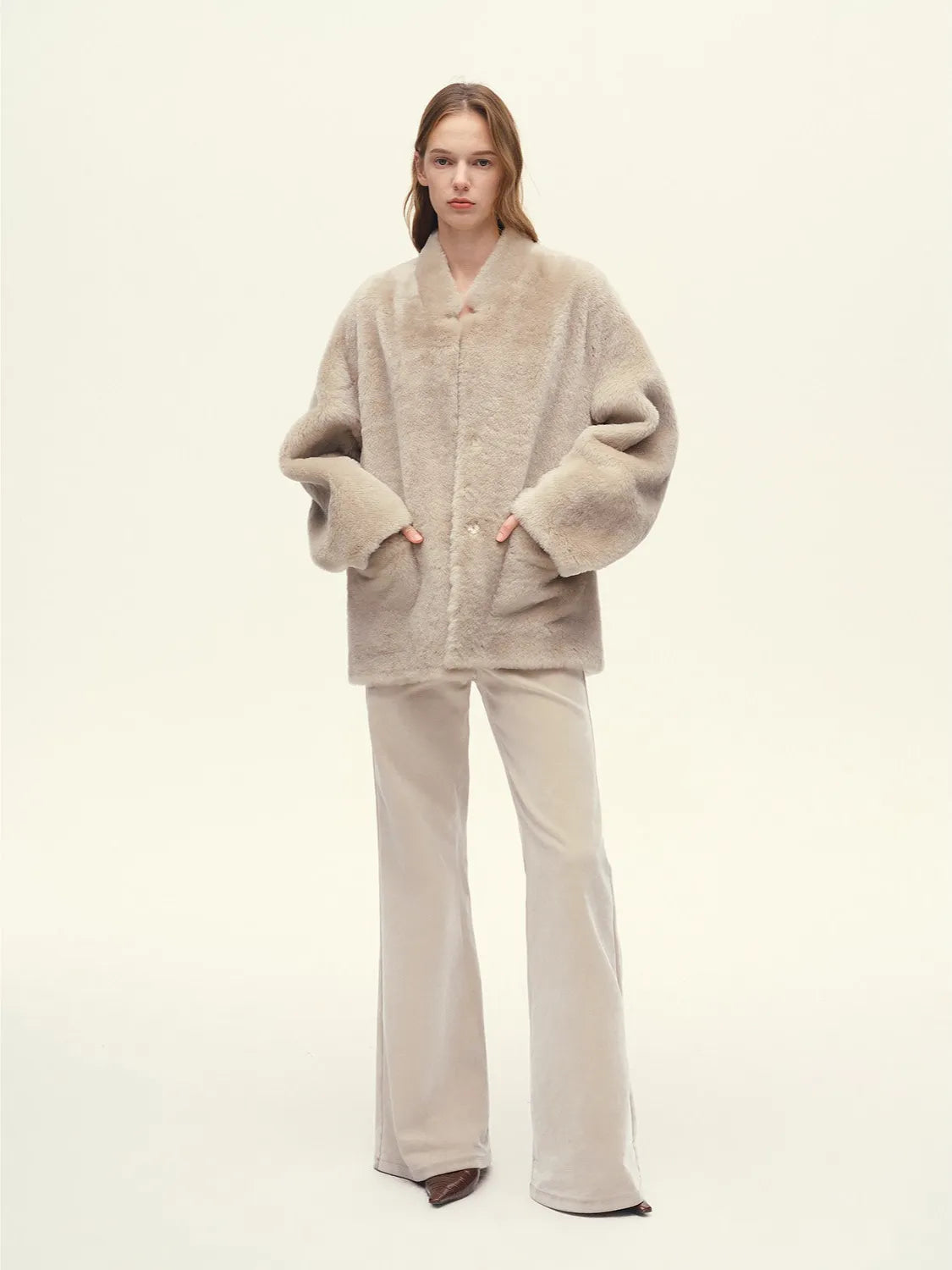 Firelady Fur Women's South African Loman Shearling Coat – Mid-Length Stand Collar