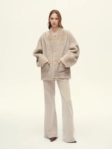 Firelady Fur Women's South African Loman Shearling Coat – Mid-Length Stand Collar