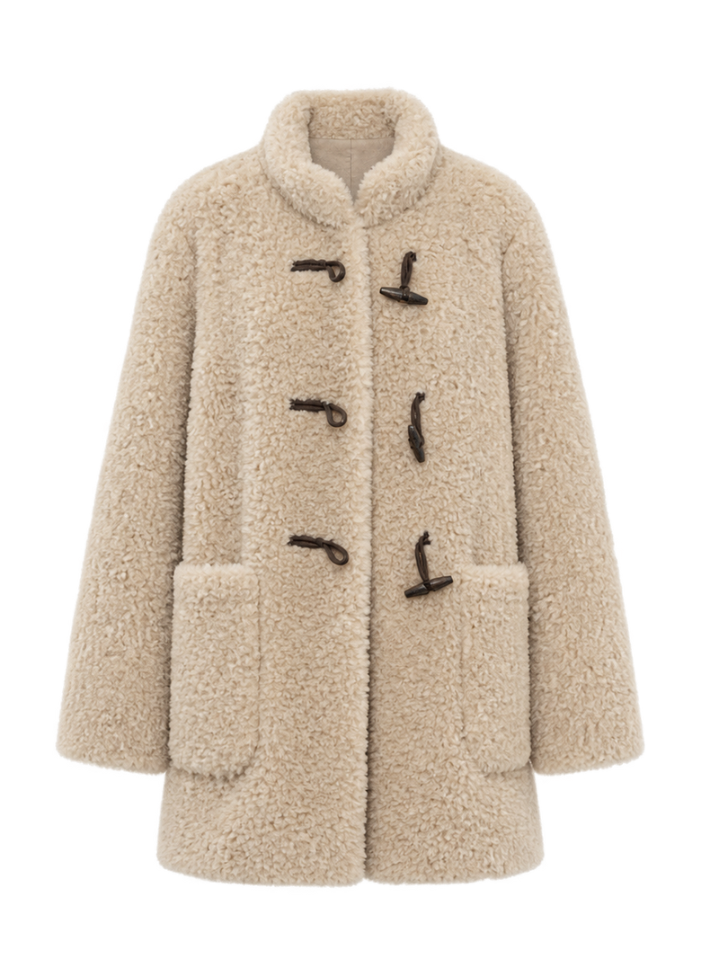 Fireladyfur Women's Faux Leather Shearling Jacket - Stand Collar Wool Coat Curly Style