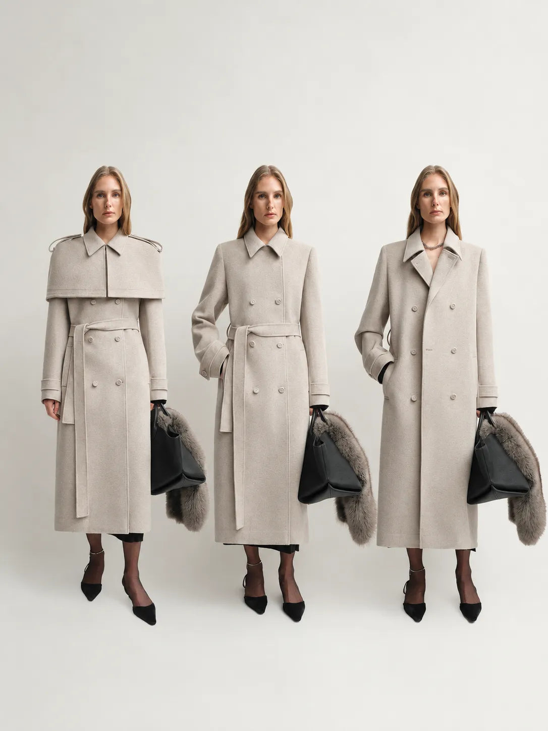 “3 Looks in One Coat” Firelady Fur Women's Alpaca Wool Coat with Detachable Cape "Elegant Silhouette"