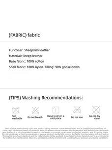 Parka 90% duvet d'oie pour femme Firelady Fur – Col en fourrure de Toscane amovible et extérieur en coton croisé