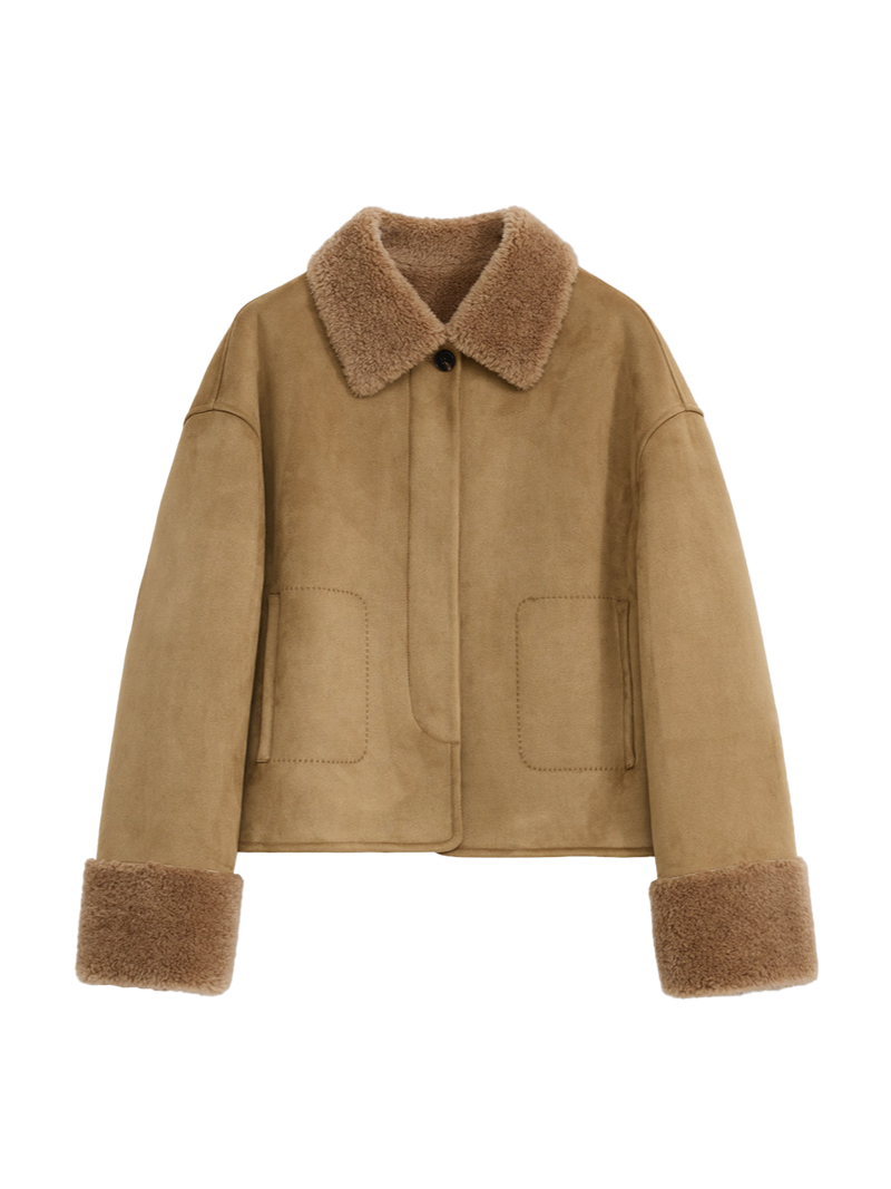 Fireladyfur Women's Faux Leather Shearling Jacket - Long Wool Suede Coat Winter Style
