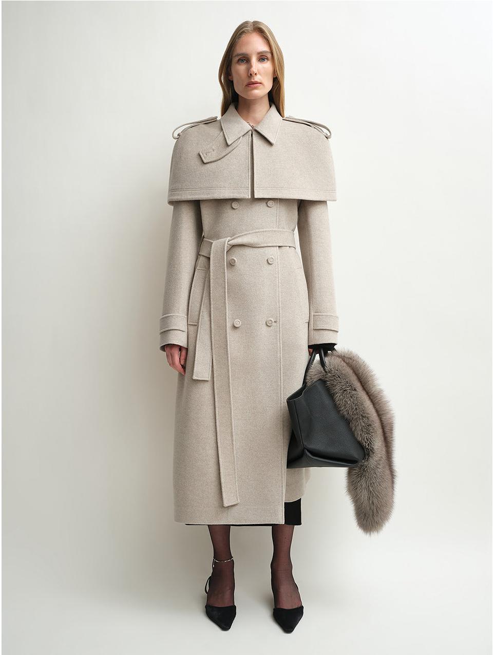 “3 Looks in One Coat” Firelady Fur Women's Alpaca Wool Coat with Detachable Cape "Elegant Silhouette" - variant_title