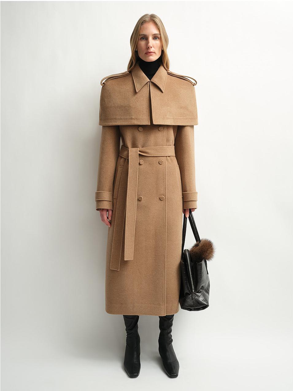 “3 Looks in One Coat” Firelady Fur Women's Alpaca Wool Coat with Detachable Cape "Elegant Silhouette" - variant_title