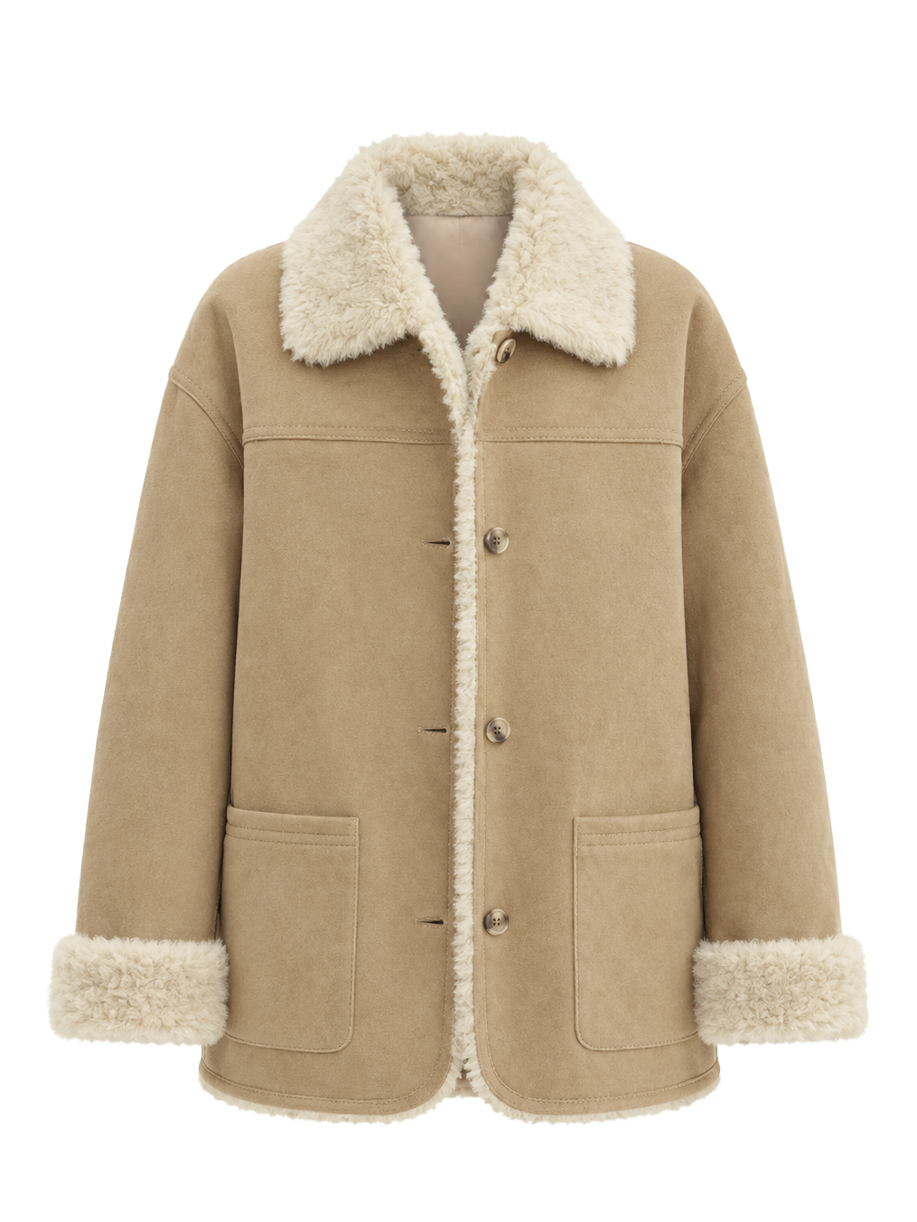 Manteau réversible pour femme Firelady en faux daim et imitation peau lainée – Col tailleur
