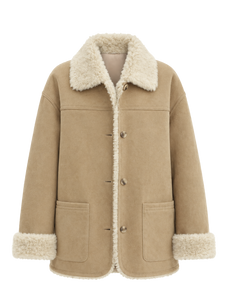 Manteau réversible pour femme Firelady en faux daim et imitation peau lainée – Col tailleur