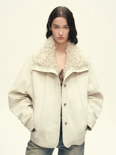 Firelady Fur Women's 90% Goose Down Parka – Enzyme-Washed Shell & Detachable Curly Hu Sheep Fur Collar
