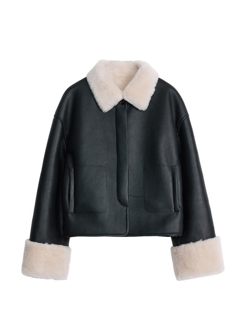 Fireladyfur Women's Faux Leather Shearling Jacket - Long Wool Suede Coat Winter Style
