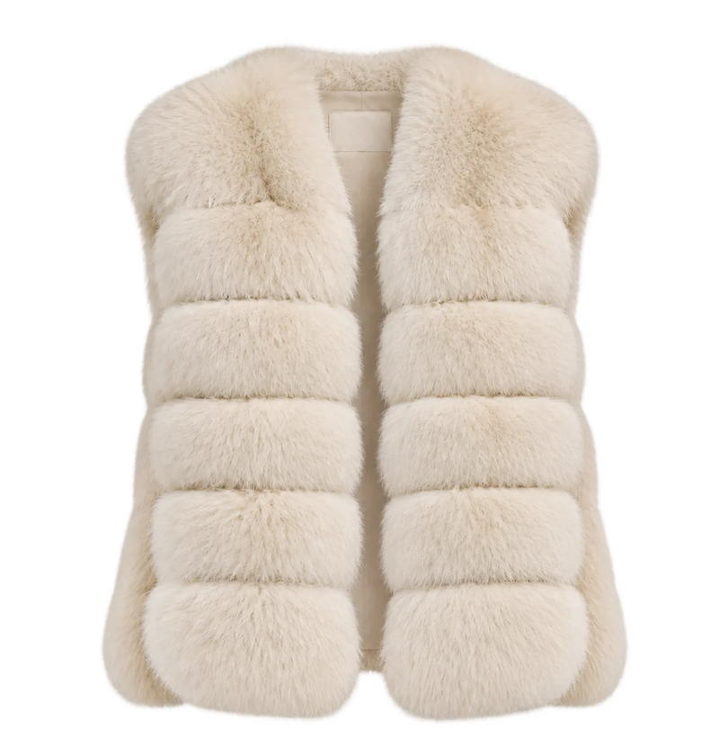 Firelady Fur Women's Finnish Fox Fur Vest – Frost-Tipped Curved Stand Collar