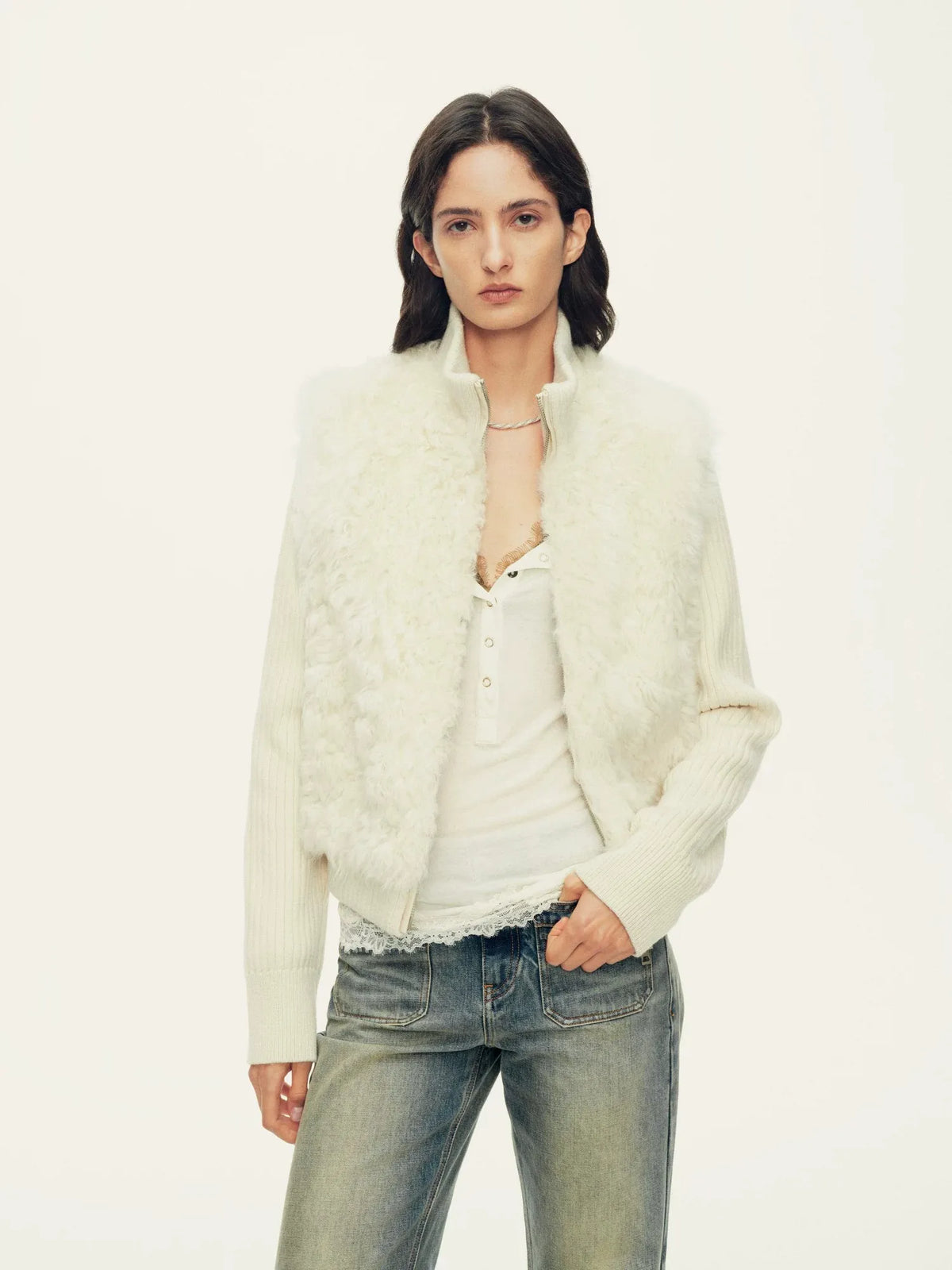 Firelady Fur Women's Italian Tuscan Shearling Coat – Detachable Knit Sleeves &amp; Convertible Collar