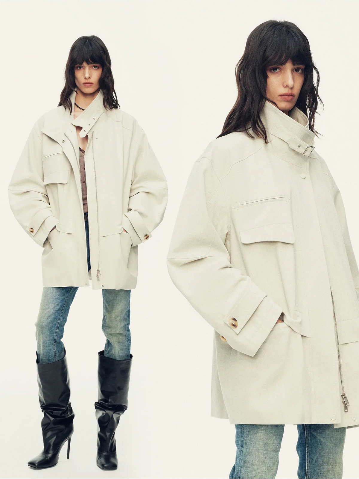 Firelady Fur Women's Goose Down Parka with Detachable Curly Shearling Collar