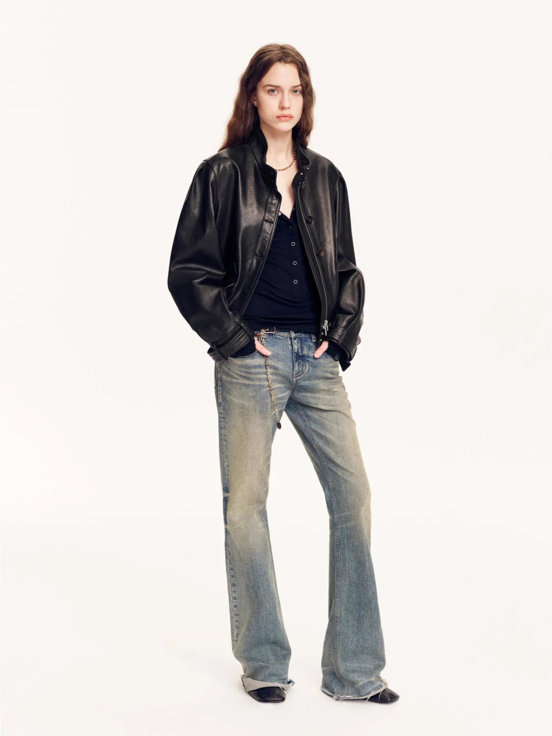 Firelady Fur Women's Suede & Oil-Wax Sheepskin Cropped Jacket – Puff-Sleeve Stand-Collar Design with Dual-Material Panels