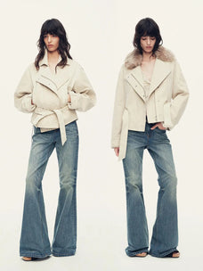 Firelady Fur Women's Cropped Down Parka with Detachable Shearling Collar
