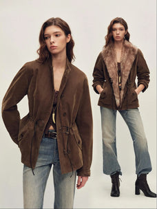 Firelady Fur Women's Short Utility Parka with Detachable Fur Collar