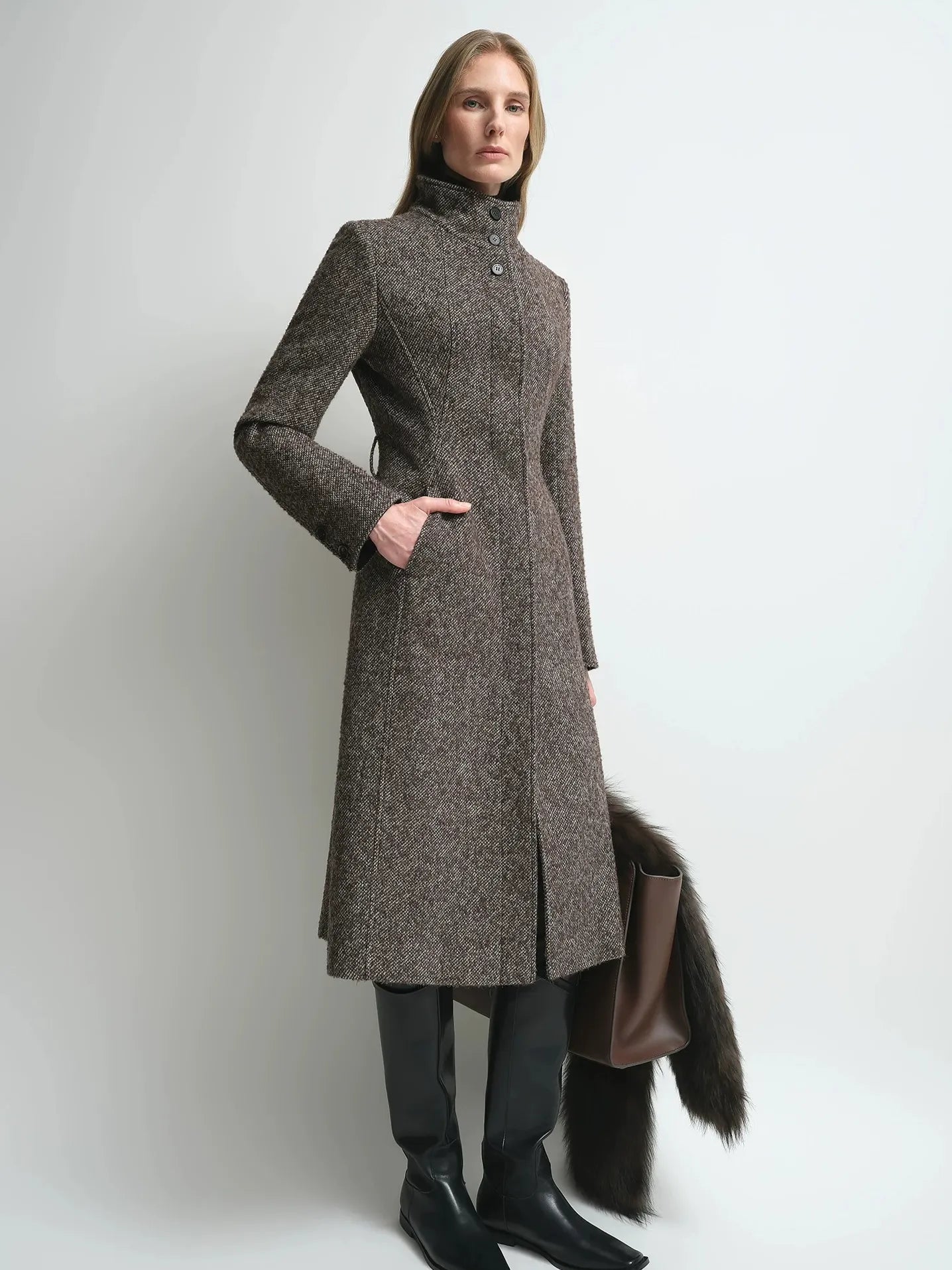 Firelady Fur Women's Alpaca-Wool A-Line Coat – Stand Collar