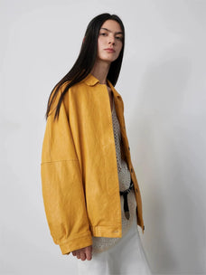 Veste en peau de mouton cirée à lavage lourd, vêtements d'extérieur en cuir véritable « Sydney Reincarnation »