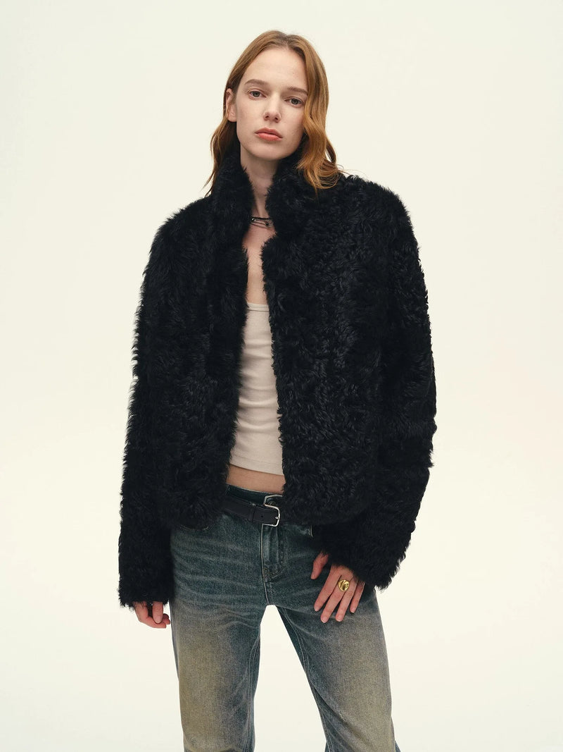 Firelady Fur Women's Cropped Curly Toscana Shearling Jacket