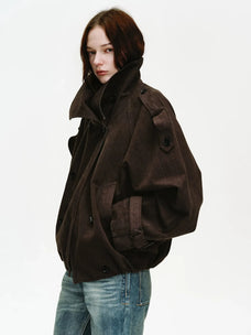 Firelady Fur Women's Washed Combed Cotton Double-Breasted Jacket – Convertible Stand Collar