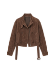 Firelady Fur Women's Red Brown Mali Suede Goatskin Cropped Moto Jacket "Heartbeat Radio"