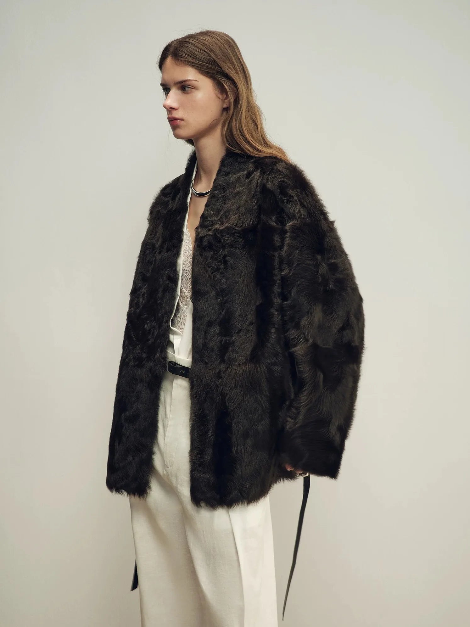 Firelady Fur Women's Shearling Coat - Belted V-Neck