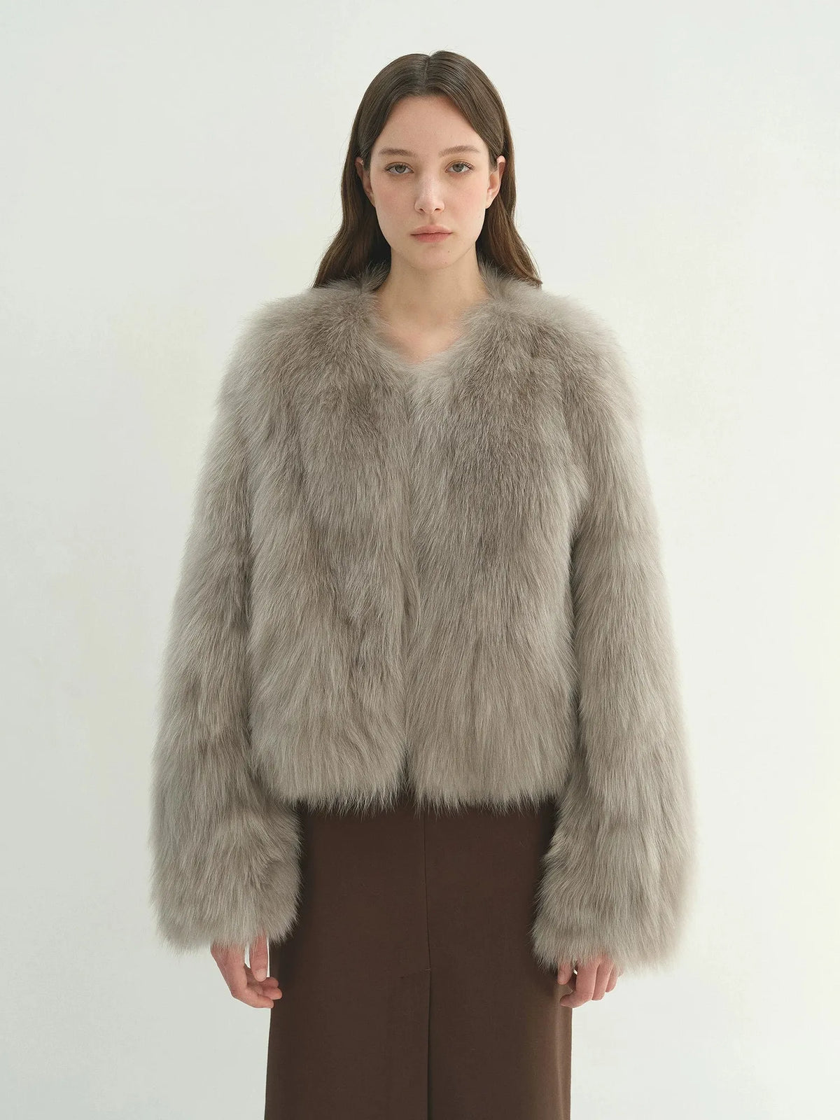 Firelady Fur Women's Natural Fox Fur Jacket – Cropped V-Neck