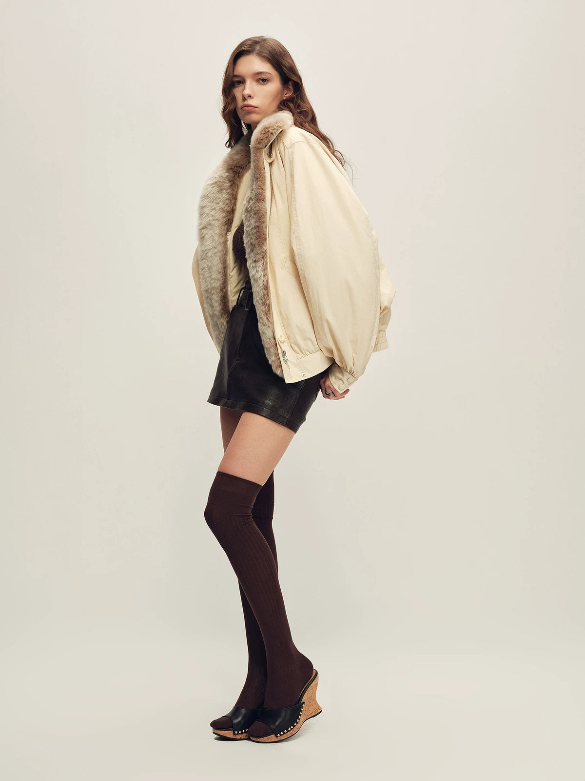 Firelady Fur Women's Harrington Down Parka - Detachable Merino Collar in Beige Gray - view 2