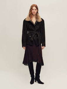 Firelady Fur Women's Belted Down Parka Jacket - Shearling Collar in Chestnut Brown - view 3